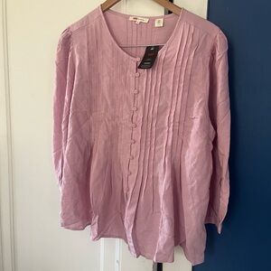 Levis Soft Pleated Button-Front Blouse in Light Mauve, size XL